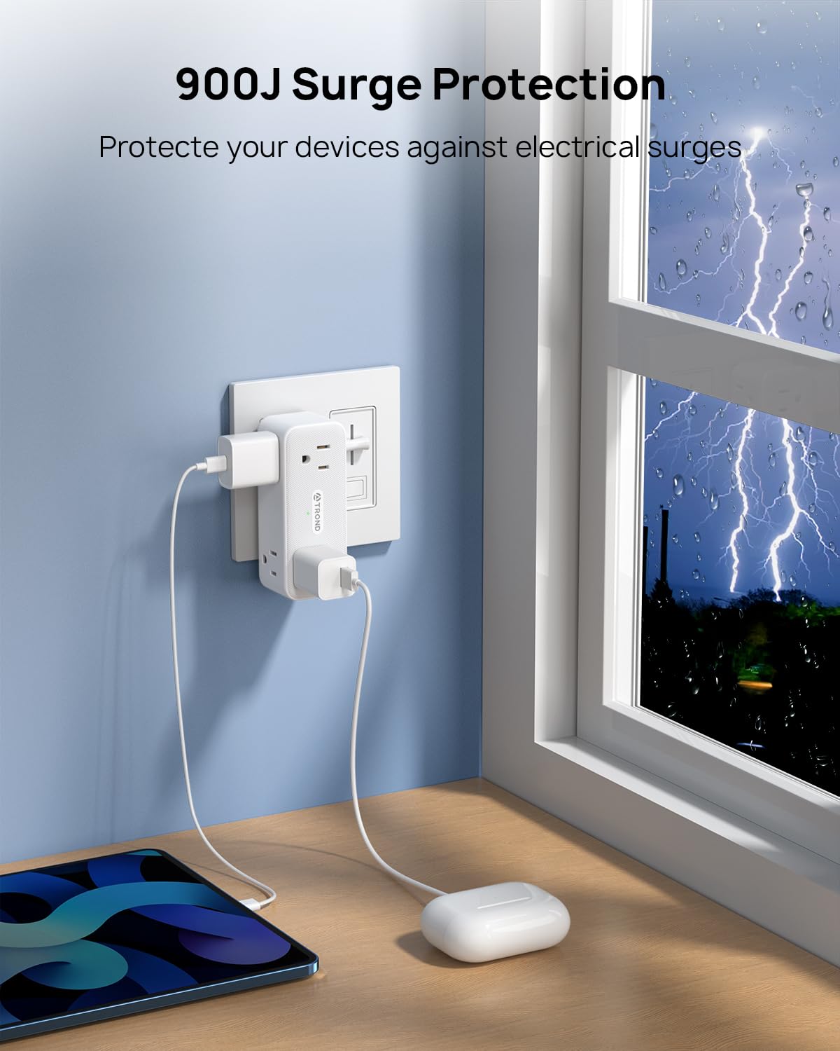 Trond Outlet Extender Surge Protector   6 Ac Outlet Splitter With Rotating Plug 360, 900J Multi Plug Expander, 3 Way Multiplug A