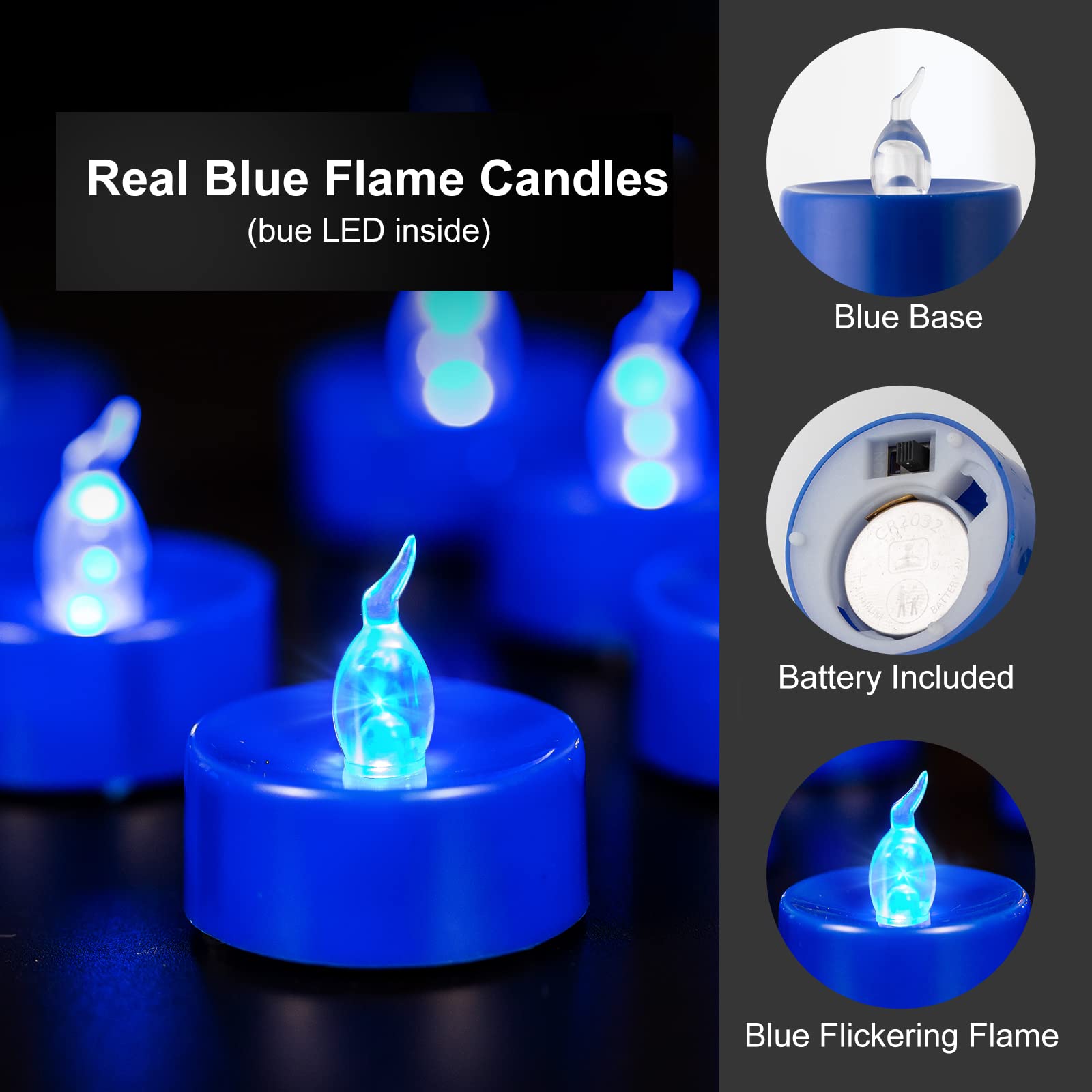 Windshell 24 Pcs Blue Flickering Flame Tea Lights (Blue Led Light Source), Battery Operated Led Tealight Candles, Blue Flameless