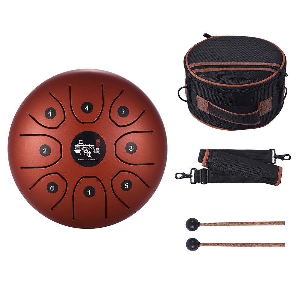 8 Inch Compact Size 8Tone Steel Tongue Drum C Key Percussion Instrument Hand Pan Drum with Drum Mallets Carry Bag pekdi
