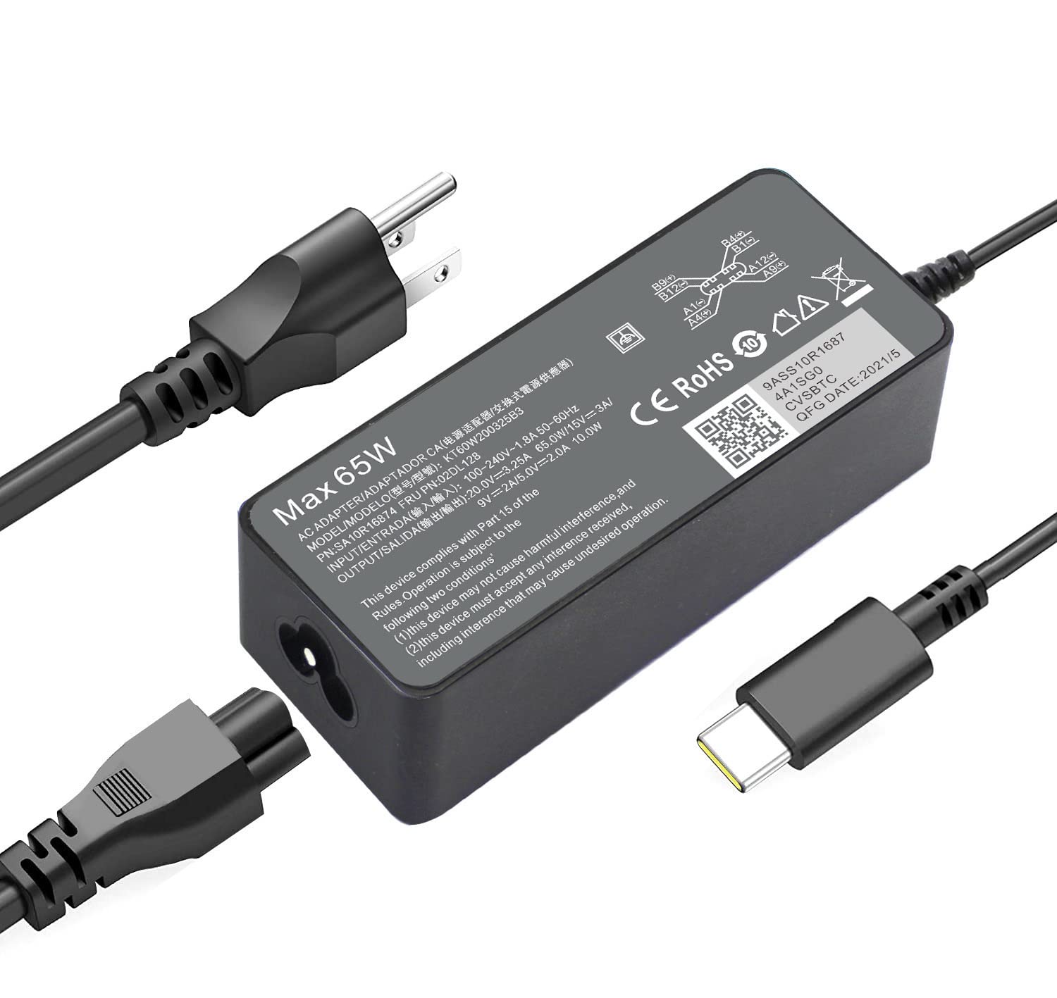 65W 45W USB-C Charger Adapter for Thinkbook 13s 13x 14 14s 15 16 Plus G2 G3 G4 G4+ Yoga-7i-9i 14 15 2 in 1 IdeaPad Flex 5 3 CB 2