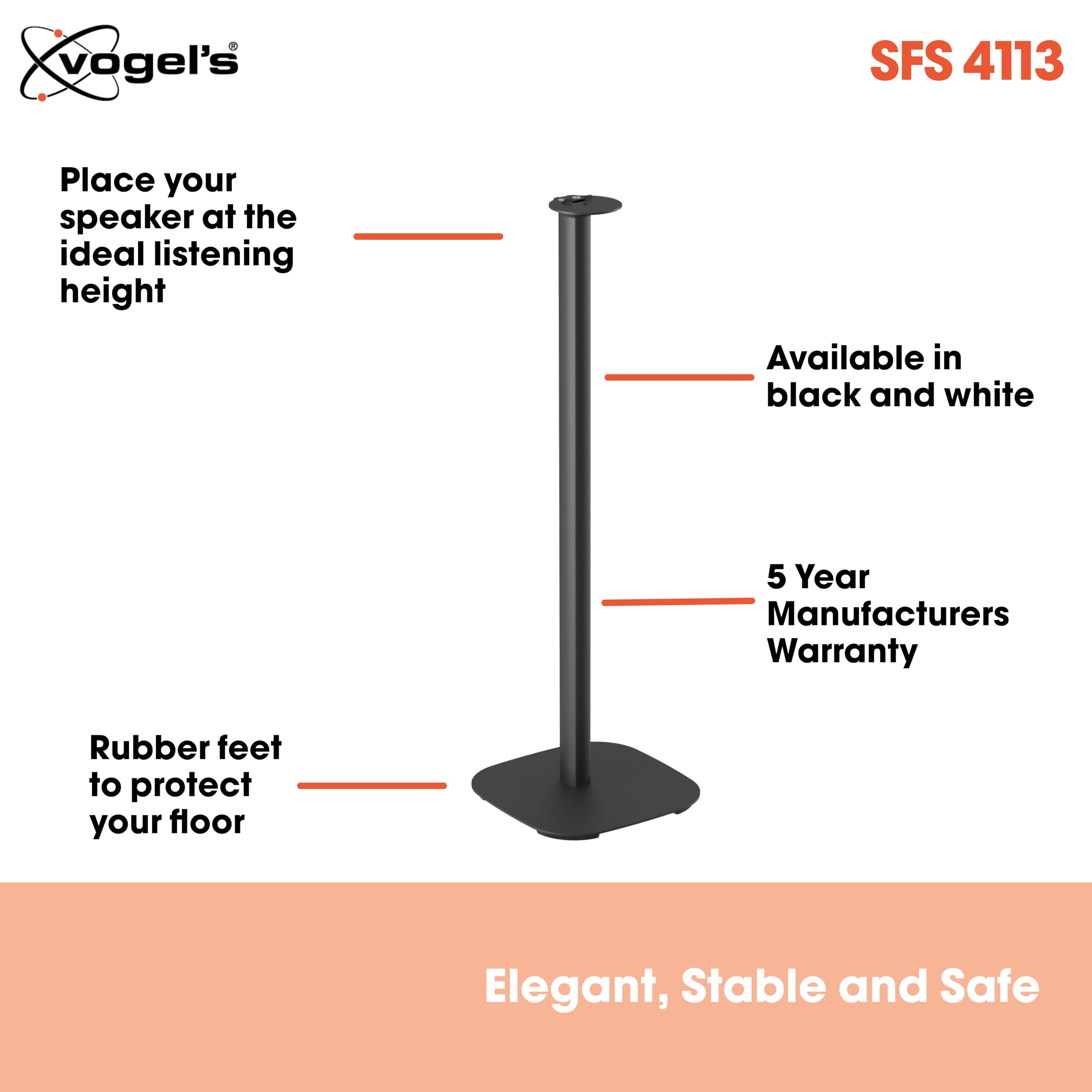Vogel'S Sfs 4113 Speaker Floor Stand For Sonos Era 100, Cable Inlay System, Height: 32,3 Inch (82 Cm), Max. 11 Lbs (5 Kg), Black