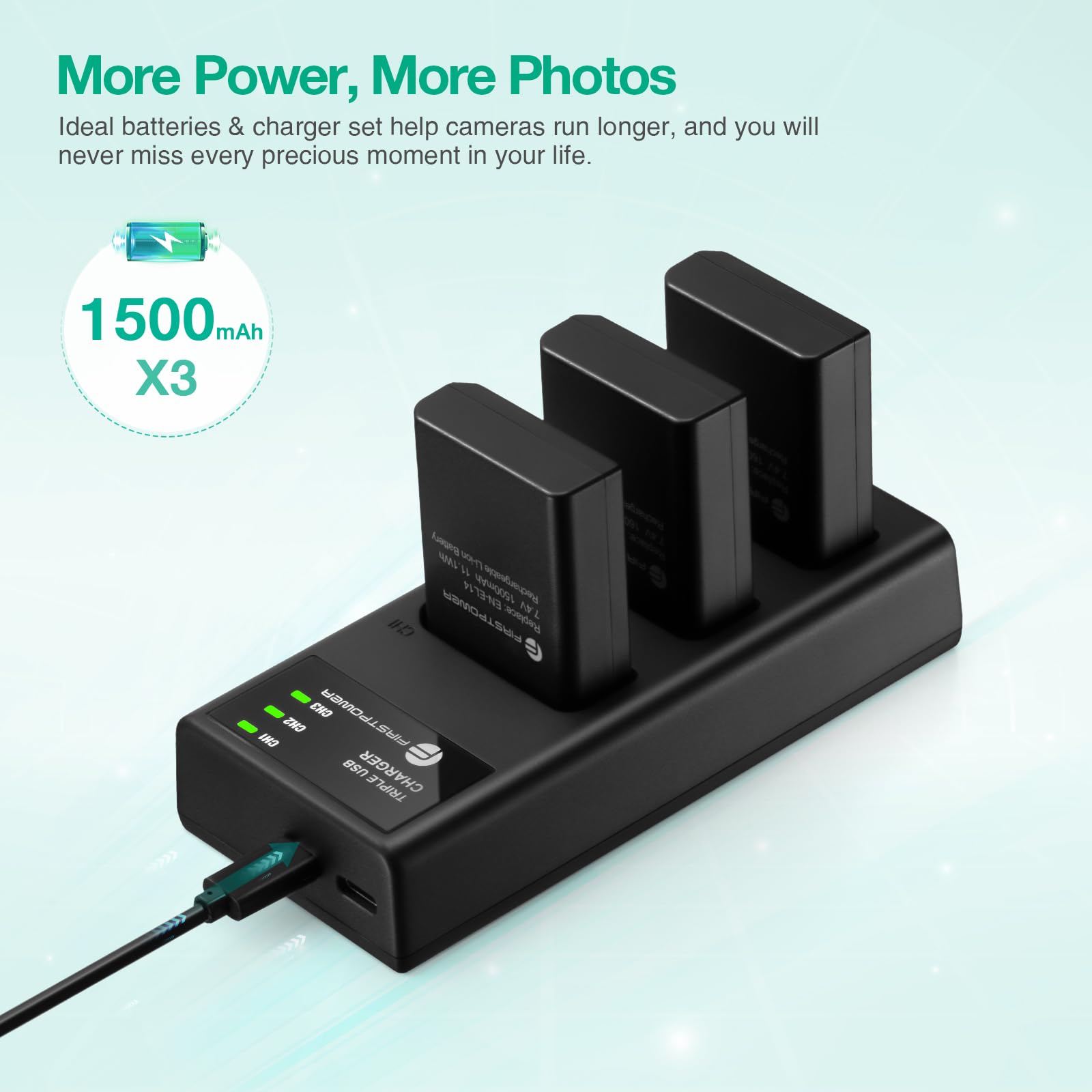 Firstpower En El14 / En El14A Battery 3 Pack And Triple Slot Charger For Nikon D3500 D3400 D3300 D3200 D3100 D5600 D5500 D5300 D