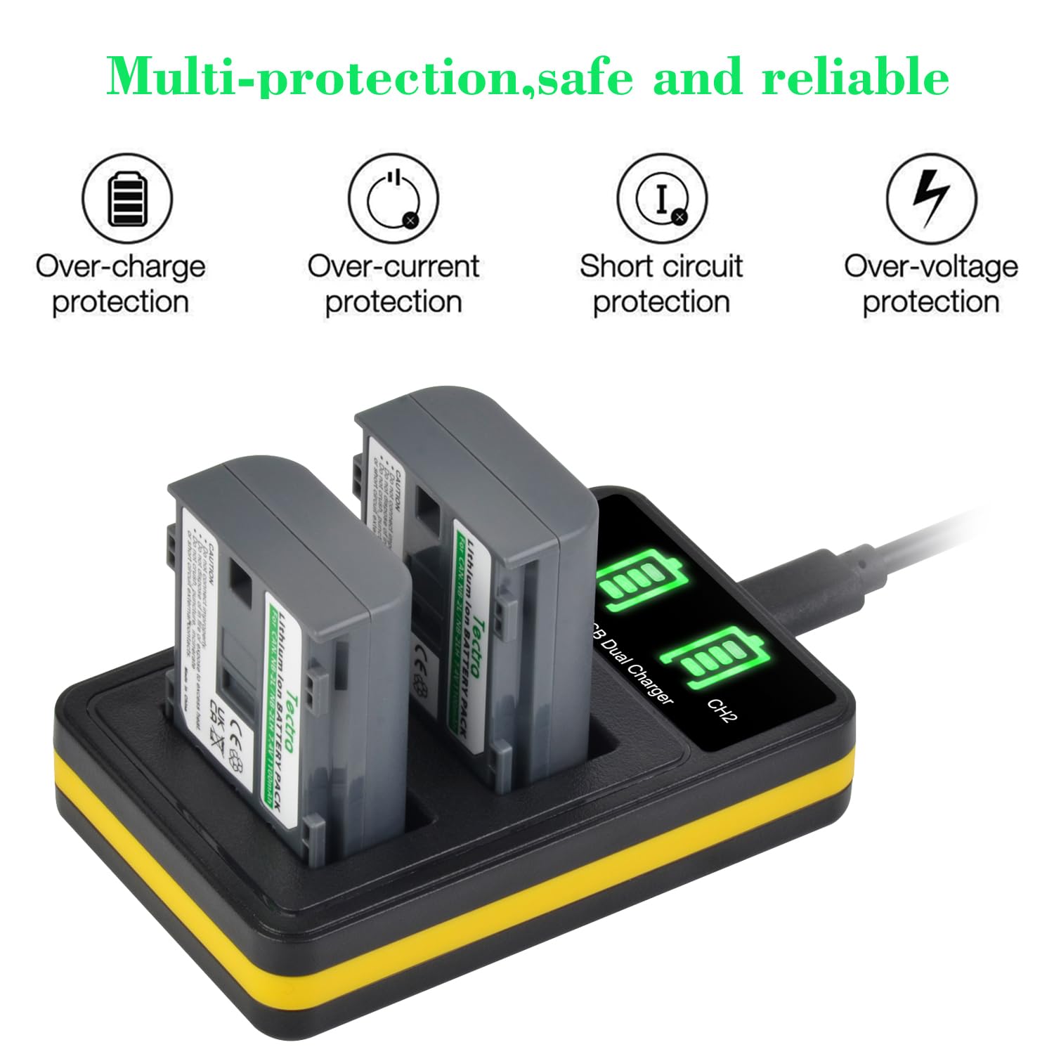 Tectra 2 Pack Nb 2L Nb 2Lh Battery And Led Dual Usb Charger Kit For Canon Nb 2L Nb 2Lh Bp 2L5 Bp 2Lh And Canon Dc301 Dc310 Dc320