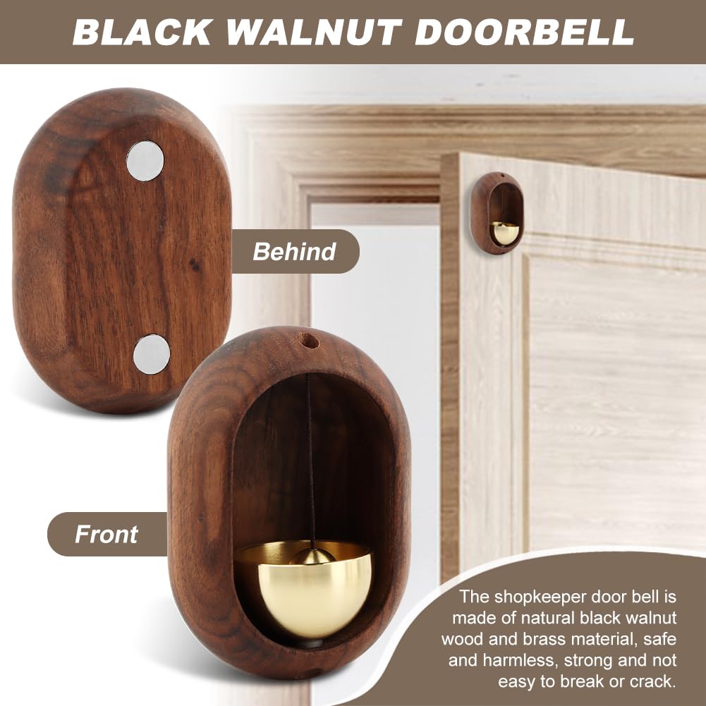 Oval Magnetic Hanging Door Bell, Loud Sound Wooden Zen Grip Doorbell Chime, Hanging Wood Shop Keeper Bells For Business Door Ope