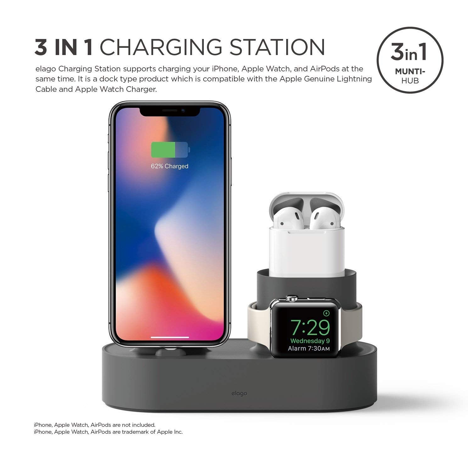 Elago 3 In 1 Charging Station Compatible With Apple Products, Apple Watch, Apple Airpods Pro 2/1, Airpods 3/2/1 And Iphone [Orig