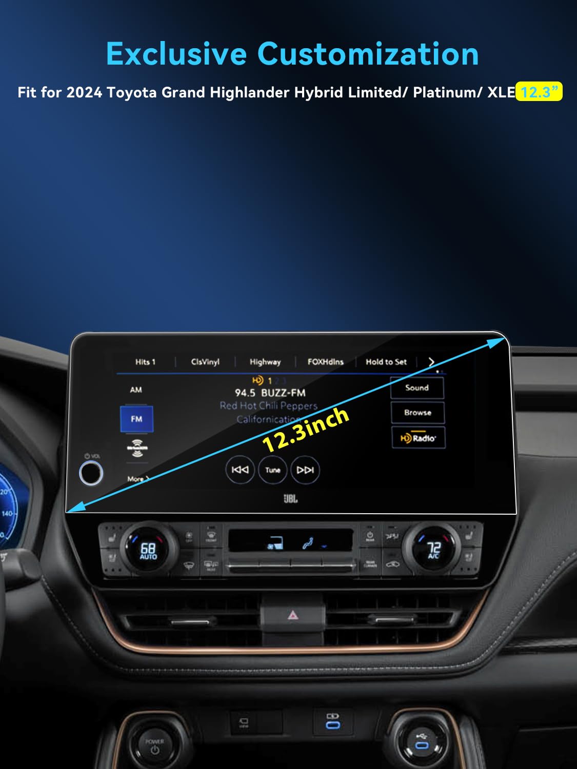 Lantu 2Pcs Car Nano Screen Protector For 2024 2025 Toyota Grand Highlander Accessories 12.3 Inch Navigation Touchscreen Protecto