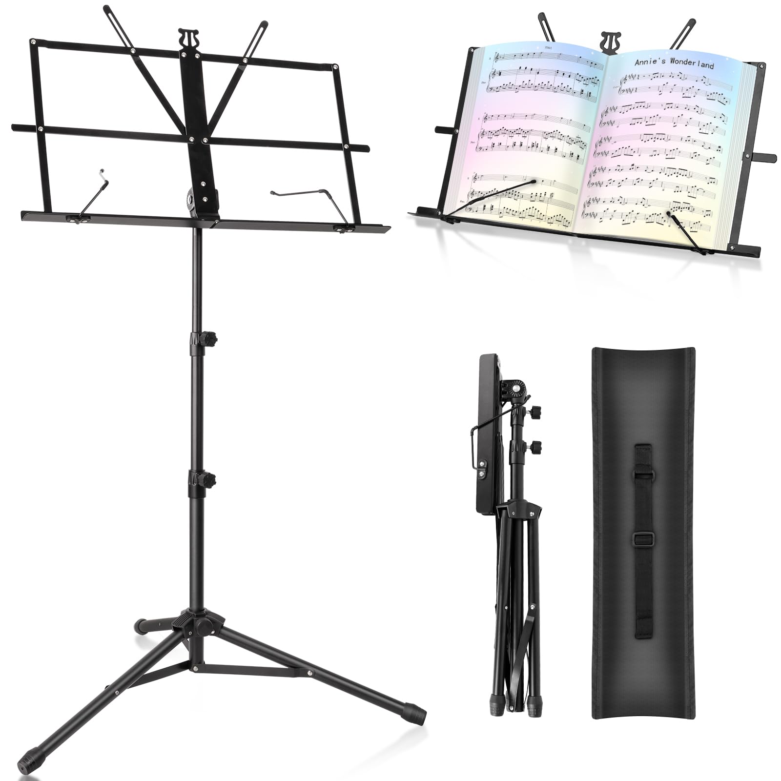 Music Stand For Sheet Foldable With Carrying Bag, New Bee Metal Sheet Music Stand Portable, Adjustable Podium Stand With Tripod