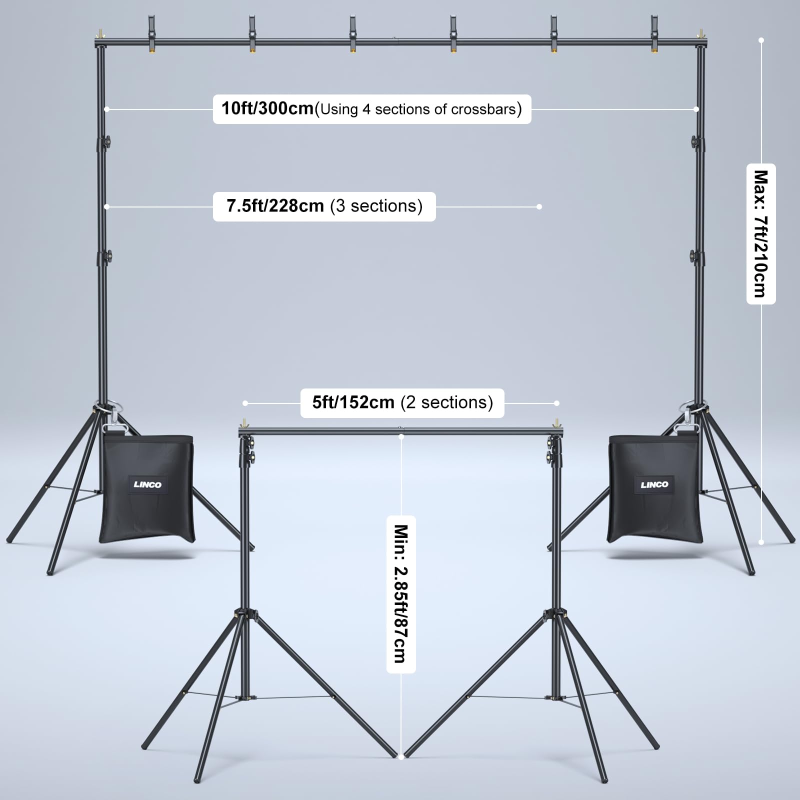 Linco Backdrop Stand For Parties Kit 10X7 Ft Adjustable Back Drop Photography Studio Photo Background Support System With Clamps