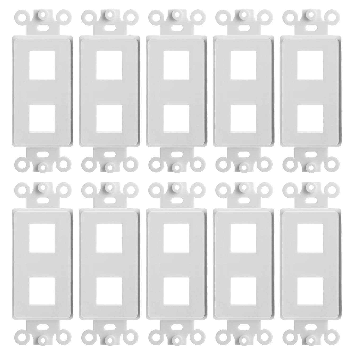 Cmple - 2 Port Decora Wall Plate 1-Gang Keystone Decora Insert, Jack Single Gang Decora Wall Plate - (10 Pack)
