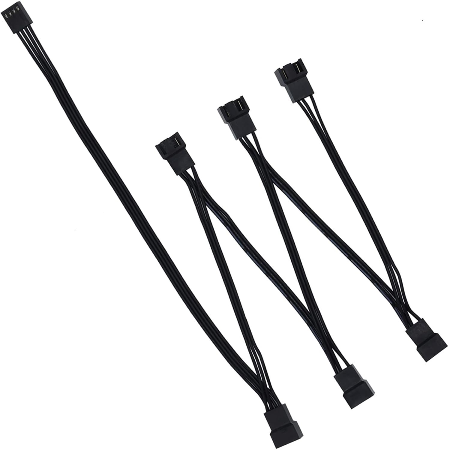 PWM Fan Hub Stringing, PC CPU Cooling 4 PIN/3PIN Fan Power Cable Hub Splitter Extension Cable Adapter Sleeved Fan Splitter for D