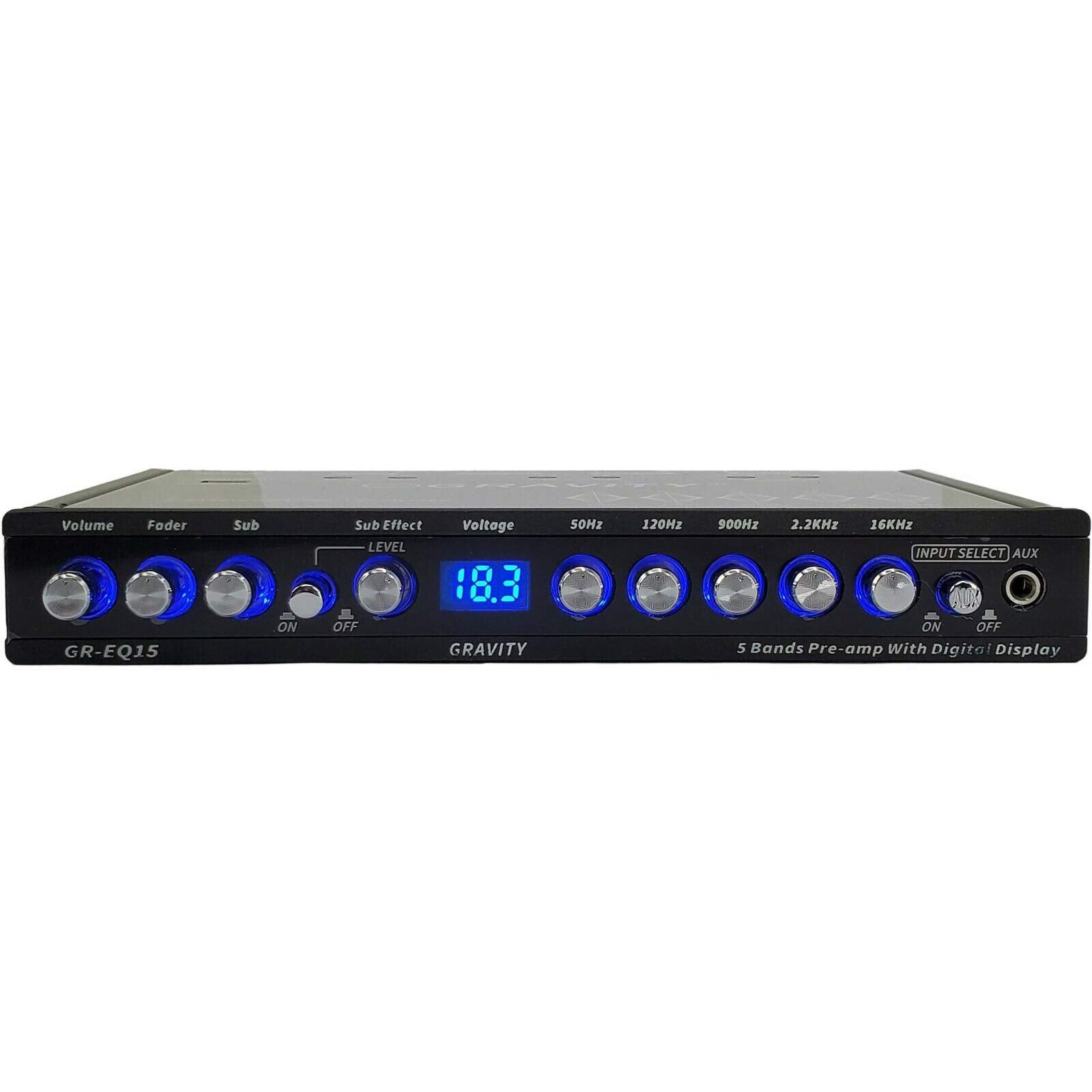 Gravity Eq15 1/2 Din Five Equalization Bands Car Audio Equalizer Eq Front, Rear +Master Volume Control With Up To 9 Volts Rms Of Output/Three Stereo Rca Output