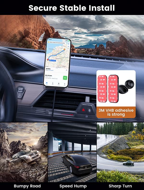 Mokpr For Magnetic Car Mount Charger-15W Wireless Car Charger-Magnetic Car Phone Holder For Dash Air Vent-Led Rgb Handsfree Car