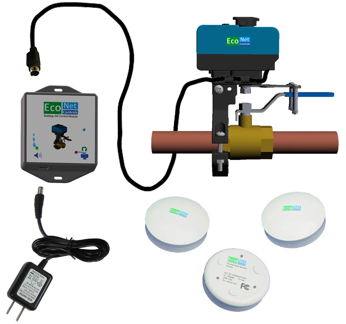 Econet Controls Evc300-Hclxl-Sk3, Bulldog-Jw Wifi Valve Robot, Leak Detection & Prevention, Automatic Water Shutoff, Easy To Ins
