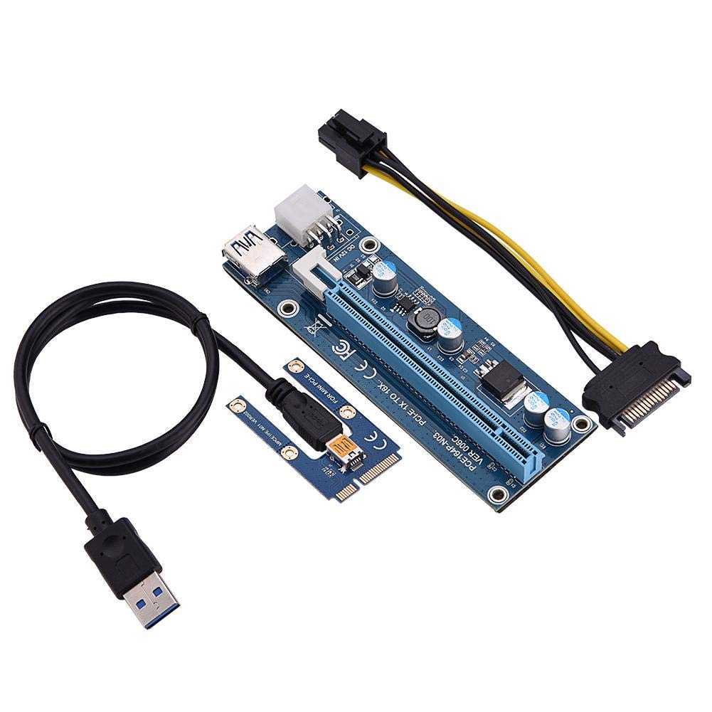 Mini PCI E to PCI Express16x Extender Riser Adapter, SATA Power Cord Converter for Video Card Mining Adopt 4 Solid-State Capacit