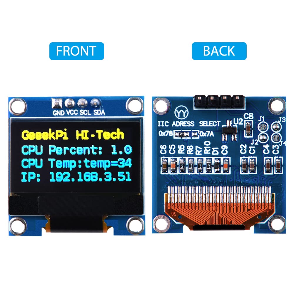 Geeekpi 2Pcs Oled Display Module I2C Iic 128X64 Pixel 0.96 Inch Display Module Yellow Blue Two-Color Display Compatible With Ras