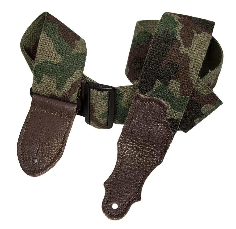 Franklin Strap - 2 cotton - Guitar Strap - Camouflage with Chocoloate End Tab
