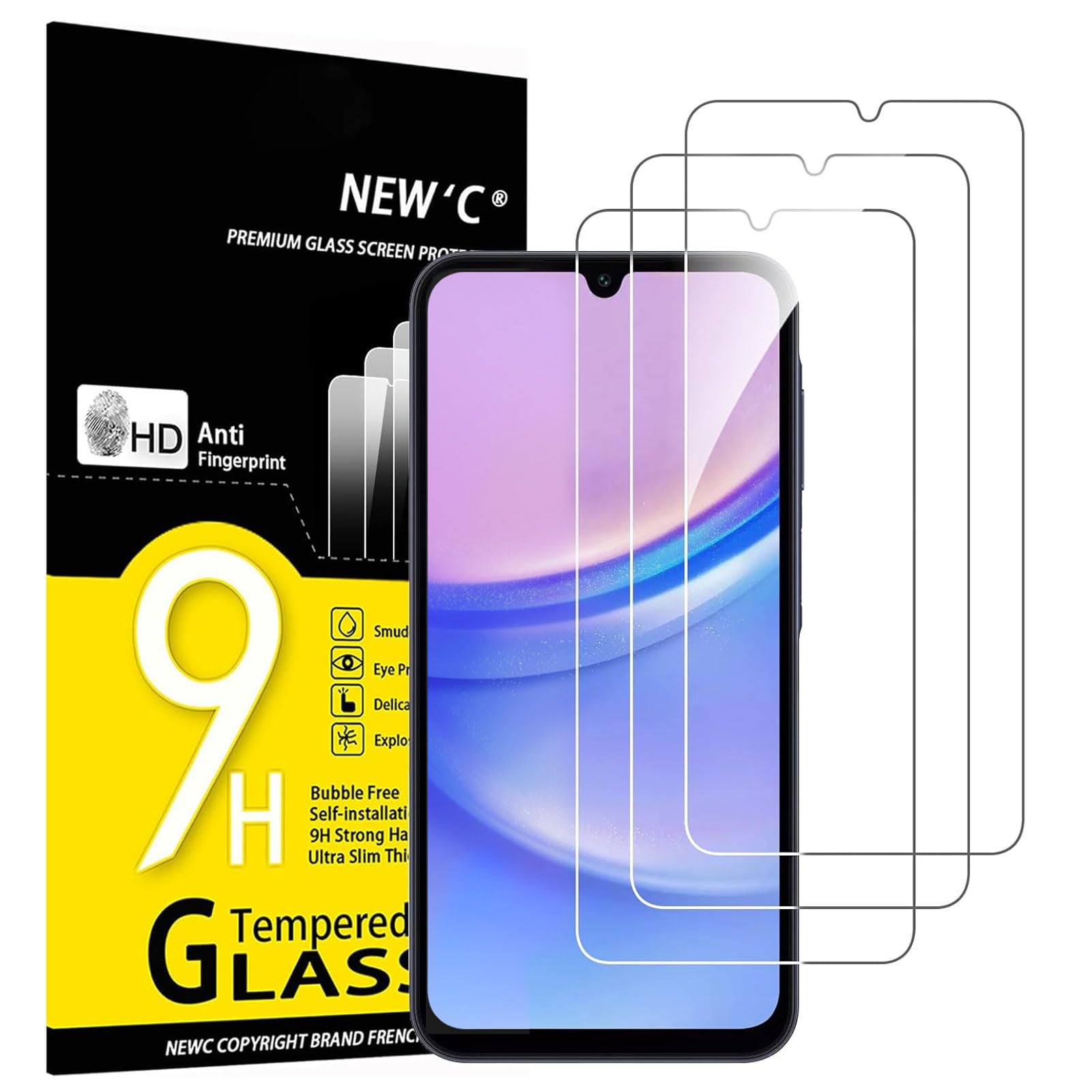 New'C 3 Pack Designed For Samsung Galaxy A15 5G/4G Screen Protector Tempered Glass,Case Friendly Scratch Proof, Bubble Free, Ult