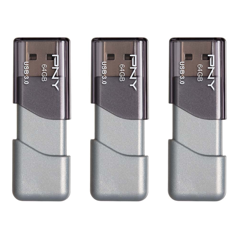 PNY 64GB Turbo Attach 3 USB 3.0 Flash Drive 3Pack,Grey