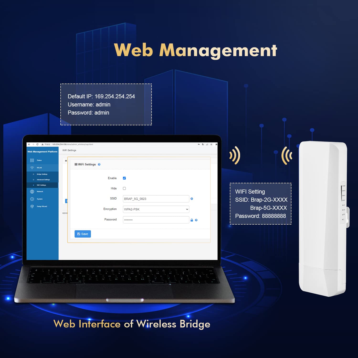 Outdoor Wireless Bridge, Point To Point Wifi Bridge, 5.8Ghz 1 3Km Distance, 2X 100Mbps Ethernet Port, 24V Poe Adapter, 2 Pack