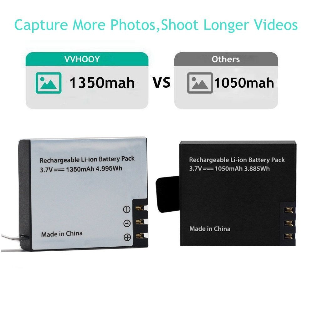 Vvhooy 3X1350Mah Action Camera Battery, Rechargeable Batteries With Usb Dual Charger, Compatible With Akaso Ek7000/Brave 4/Drago