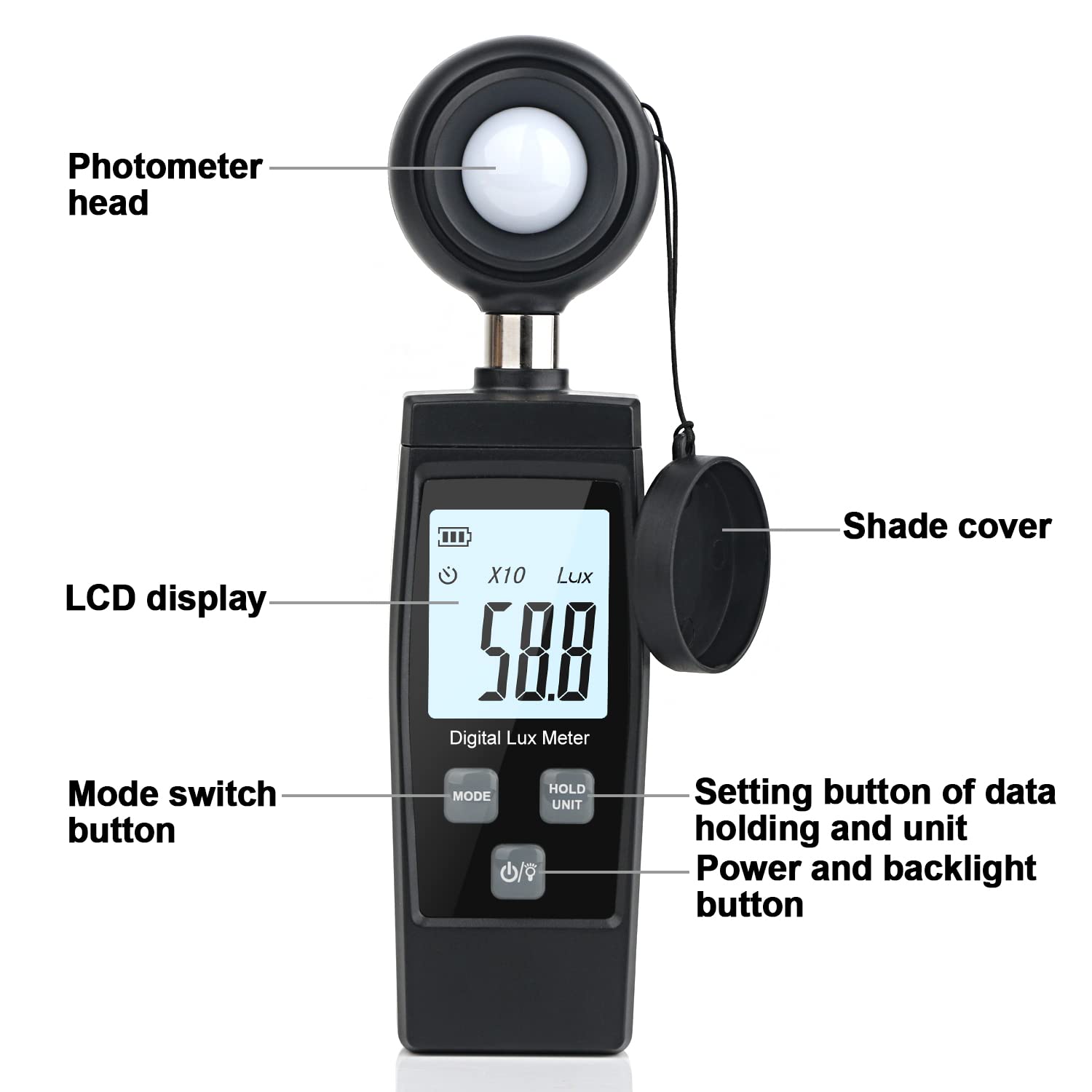 Light Meter, Xrclif Handheld Lux Meter For Ambient Light Intensity Monitoring, Digital Photometer Range Up To 200,000 Lux, Photo