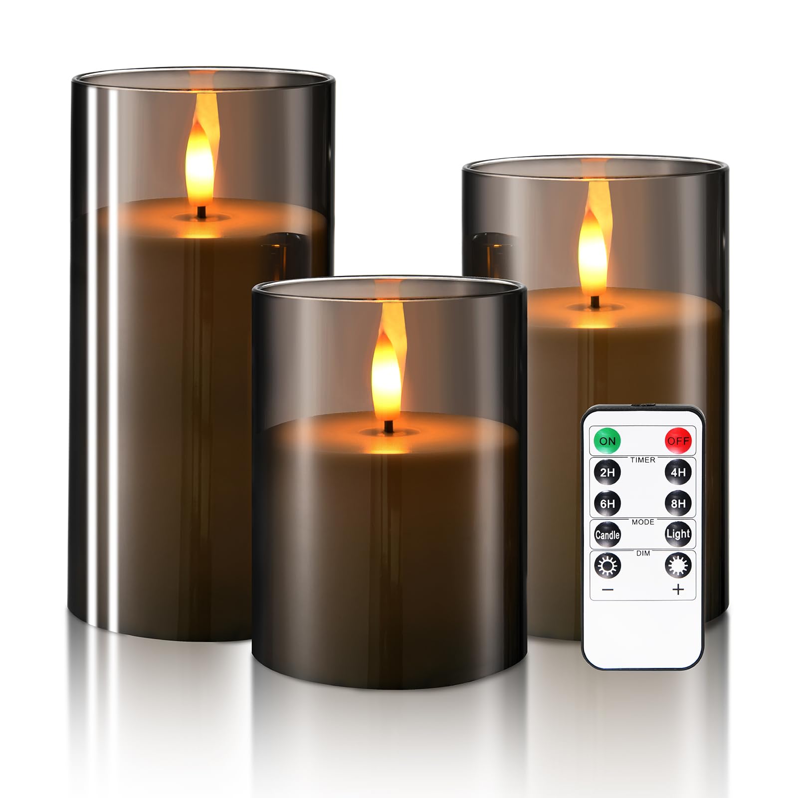 Hausware Set Of 3 Flameless Candles Battery Operated Led Flickering Electric Candles With Realistic 3D Buld And Remote Control T