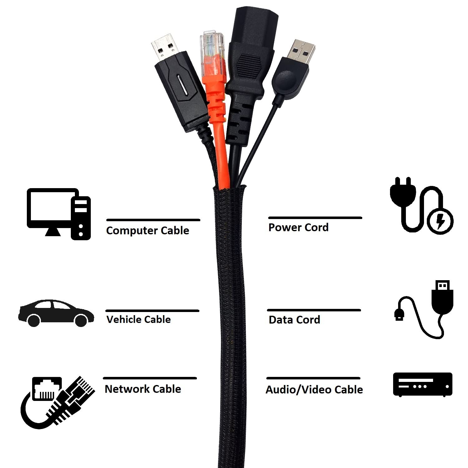 Kable Kontrol 10 Ft   1' Inch Braided Cable Sleeve   Self Closing Split Wire Wrap Cord Hider Organizer Wire Loom Tubing Cover For Automotive, Industrial Cable Management   Black