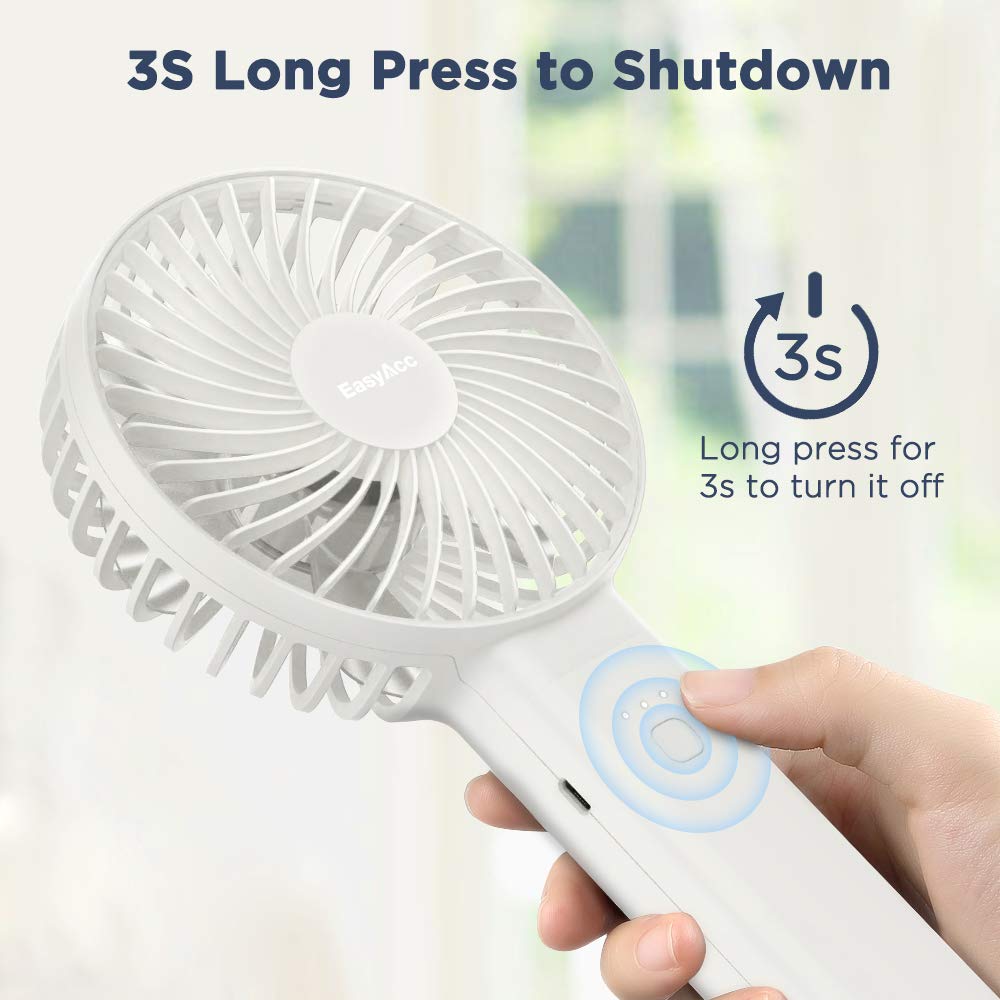 Easyacc Handheld Fan, 2023 Newly Powerful Quiet Portable Fan Small Desk Fan [ 4 Speed/Battery Indicator/Easy Clean] 17H Battery