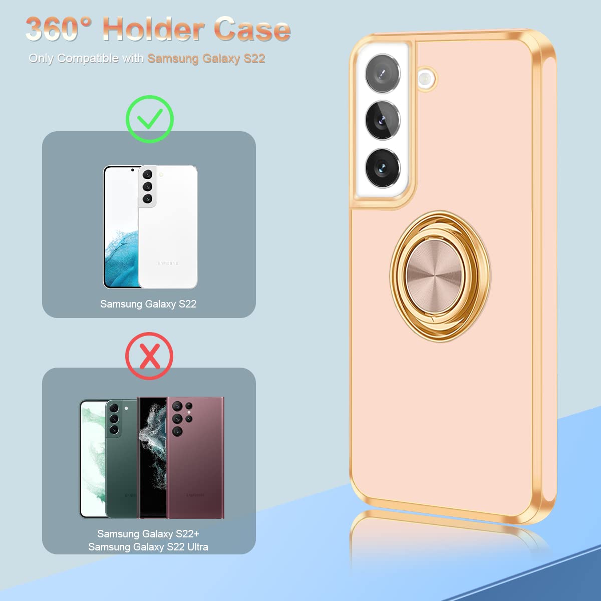 Fingic For Samsung Galaxy S22 Case,Galaxy S22 Case With 360 Ring Holder Slim Kickstand Magnetic Support Car Mount Women Girls So