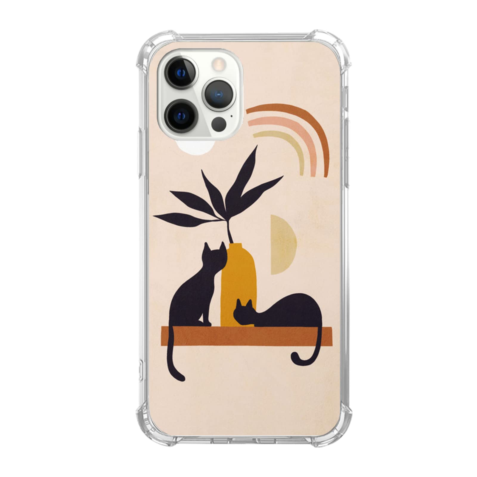 Cute Cat Lover With Plants Case For Iphone 12/Iphone 12 Pro, Abstract Boho Rainbow And Moon Case Compatible With Iphone 12/Iphon