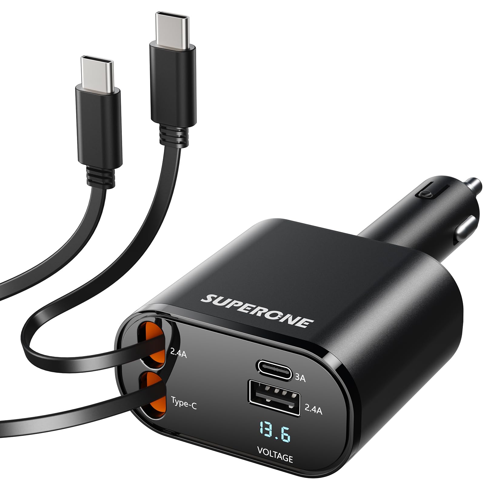 SUPERONE Retractable USB C Car Charger, 69W 4in1 Fast Charging Adapter