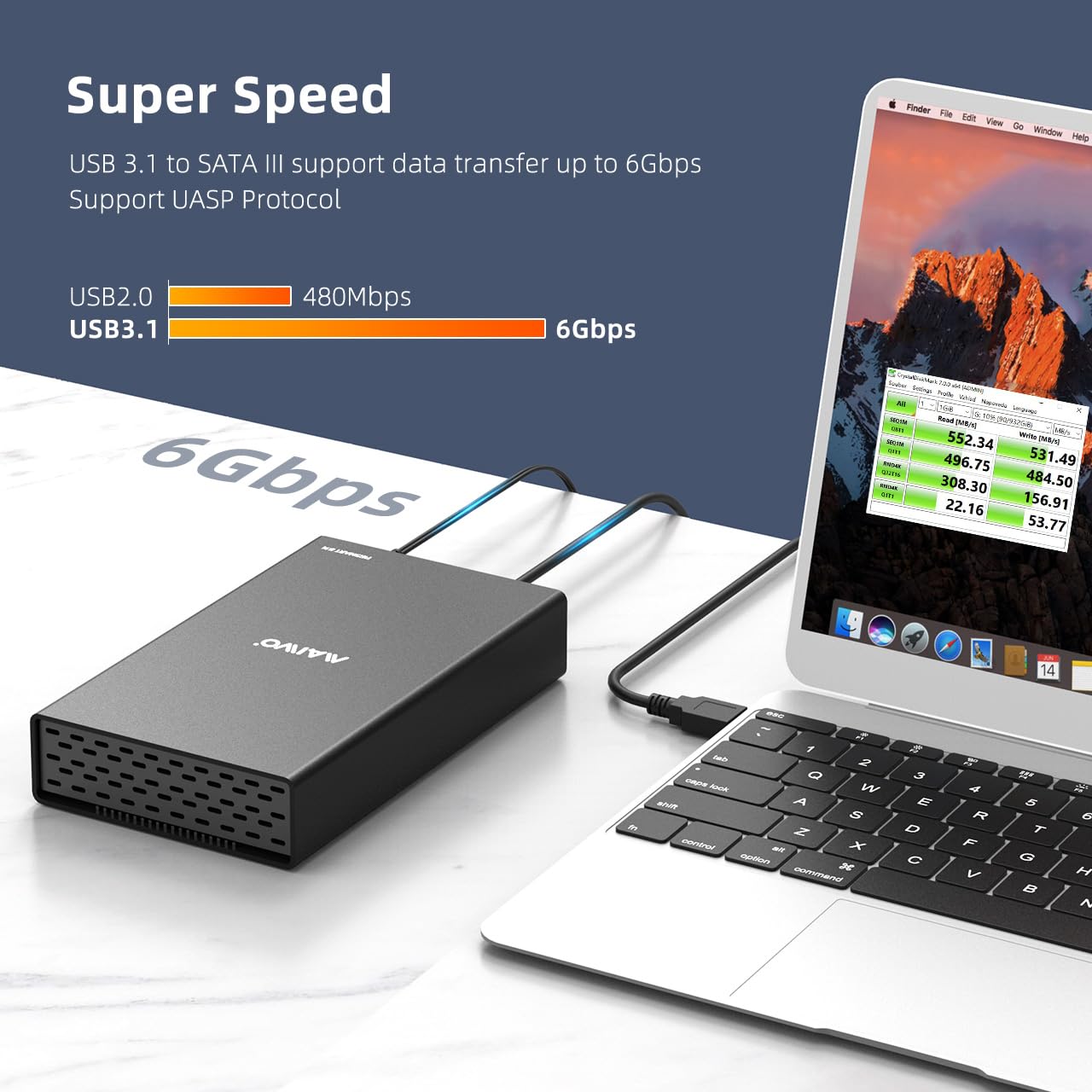 Maiwo K3527C Hard Drive Enclosure, External Hdd Enclosure(6Gbps) With Power Supply For 2.5 3.5 Inch Sata Ssd/Hdd, Compatible With Pc Tv Phone(With Otg) With Type C Port,Fast Heat Dissipation