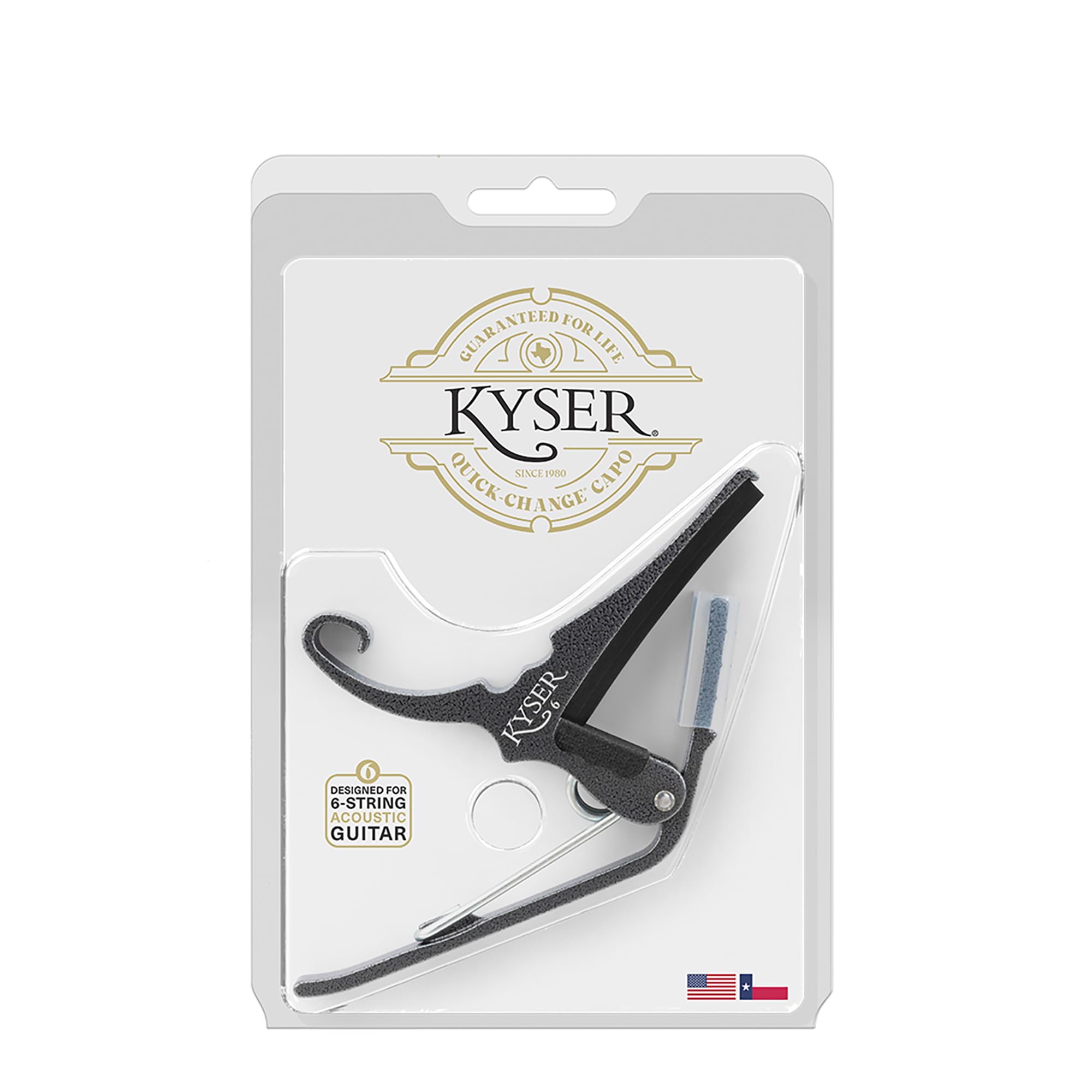 Kyser Quick Change Guitar Capo For 6 String Acoustic Guitars, Black Chrome, Kg6Bca