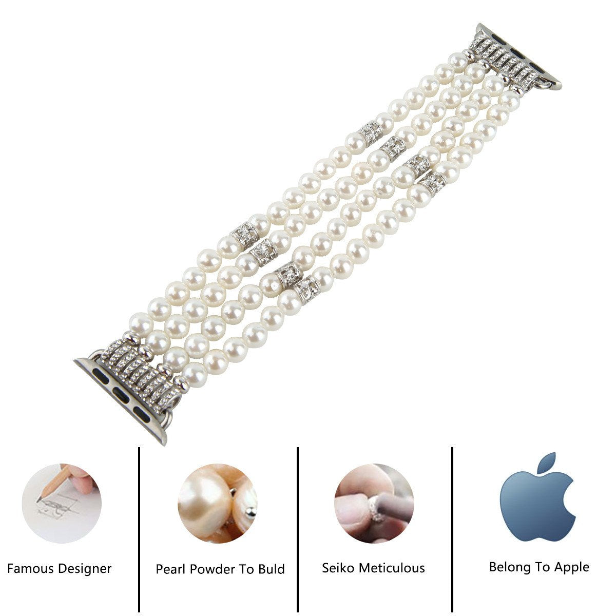 Gemek Compatible With Apple Watch Band 42/44/45/49Mm Women Iwatch Bands Series 9/8/7/6/5/4/3/2/1, Handmade Beaded Elastic Stretch Pearl Bracelet Replacement Strap For Girls Wristband(White)