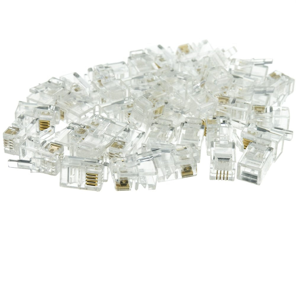 Cablewholesale Phone/Data Rj22 Crimp Connectors For Flat Cable, 4P4C, 100 Pieces (31D0 440Hd)