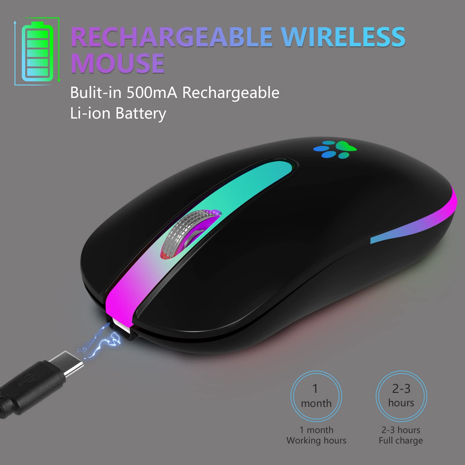 Fuwang Wireless Mouse, Rechargeable Led Wireless Bluetooth Mouse,Portable Usb Optical 2.4G Wireless Bluetooth Two Mode Computer
