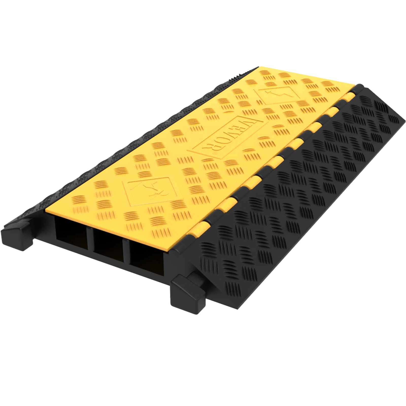 VEVOR 3-Channel Rubber Cable Protector Ramps Heavy Duty 44000Lbs Load Capacity Cable Wire Floor Cord Cover Ramp Speed Bump Drive