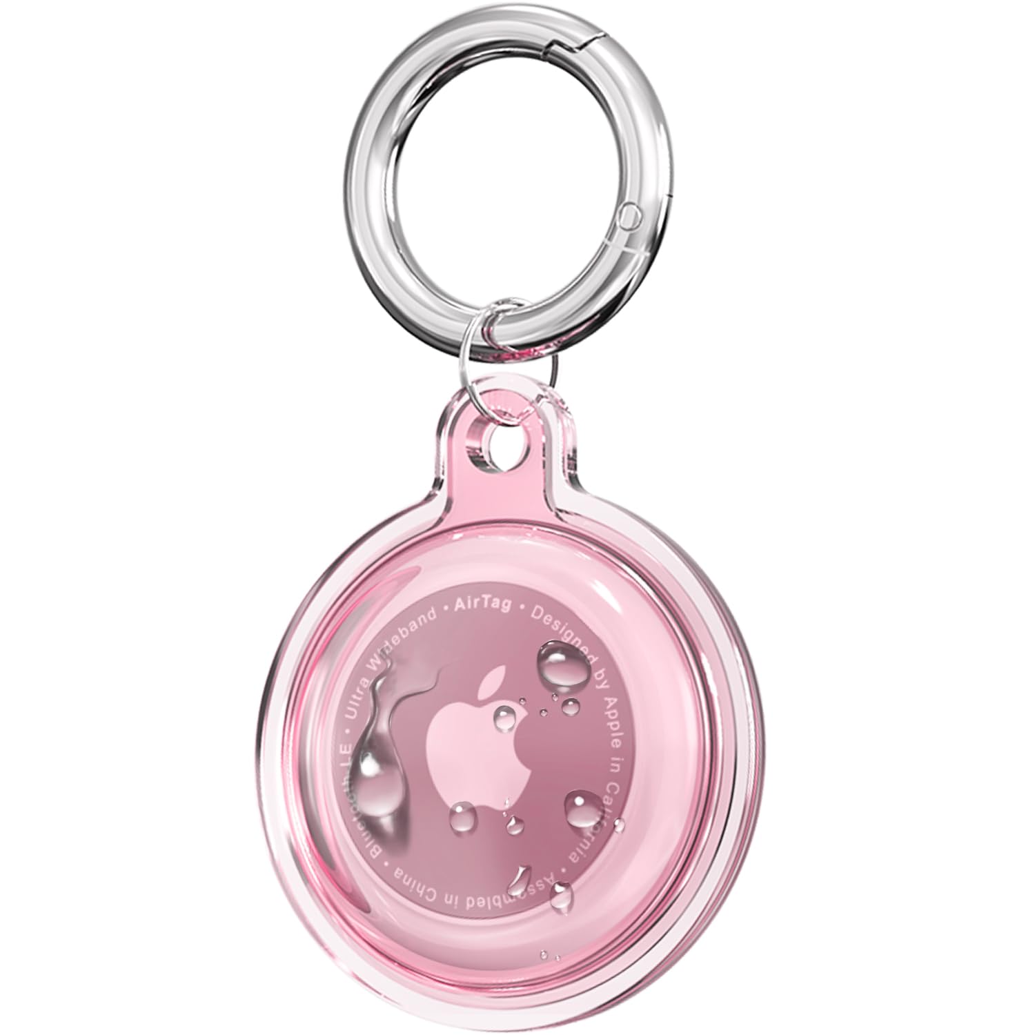 1 Pack Airtag Holder, Waterproof Airtag Case With Airtag Keychain, Air Tag Holder Shockproof & Scratchproof For For Pet Tracking, Bags, Kids, Keys, Luggage   Clear Pink