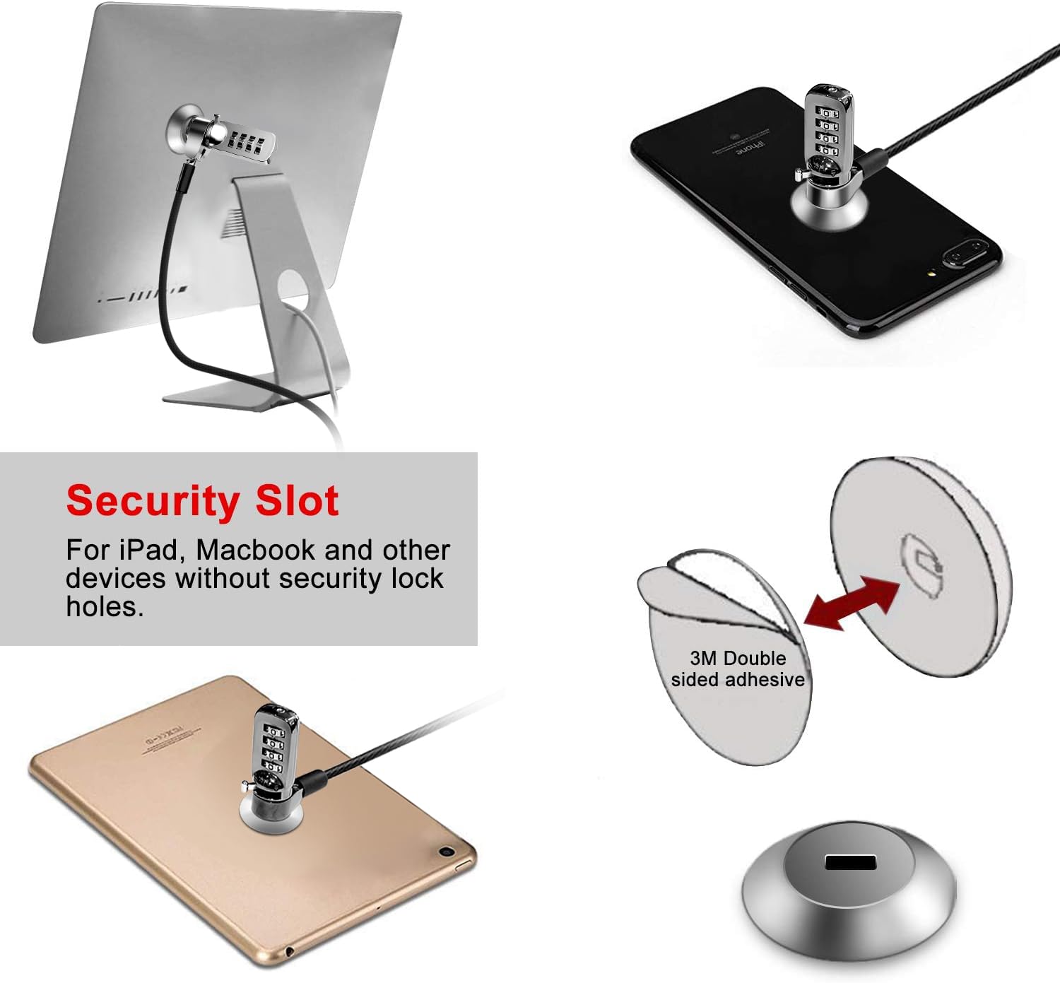 Computer Laptop Cable Lock  Slot Plate 6.23Ft Cable  Security Computer Combination Lock  4 Digital Password Protection Cable  An