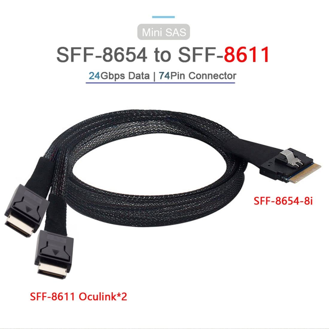 Chenyang Sff 8654 8I 74Pin To Dual Oculink Sff 8611 Pci E Ultraport Slimline Sas Slim 4.0 Cable 50Cm Pci Express