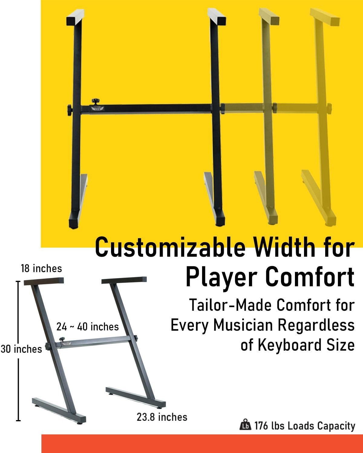 Stage Rocker Z Style Keyboard Stand W/ Adjustable Width. Sturdy & Durable Digital Piano Stand For A 61/88 Key Keyboard. Easy To