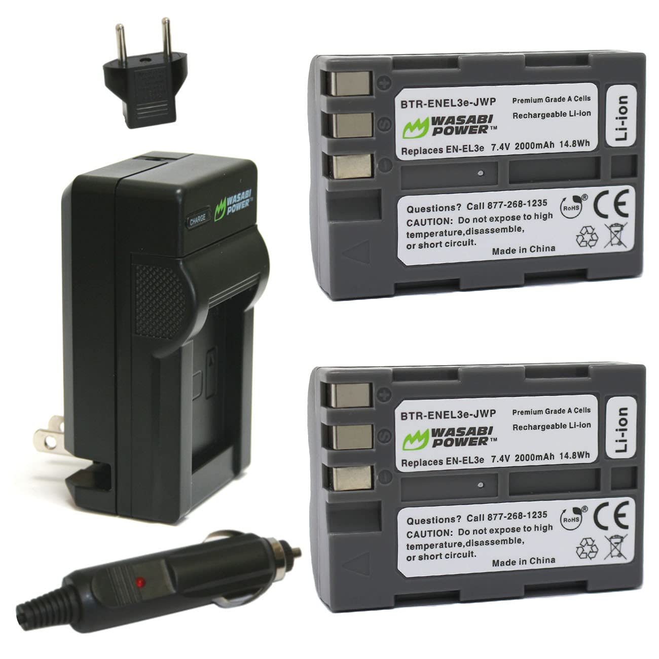 Wasabi Power Battery (2Pack) and Charger for Nikon ENEL3e and Nikon D50, D70, D70s, D80, D90, D100, D200, D300, D300S, D700