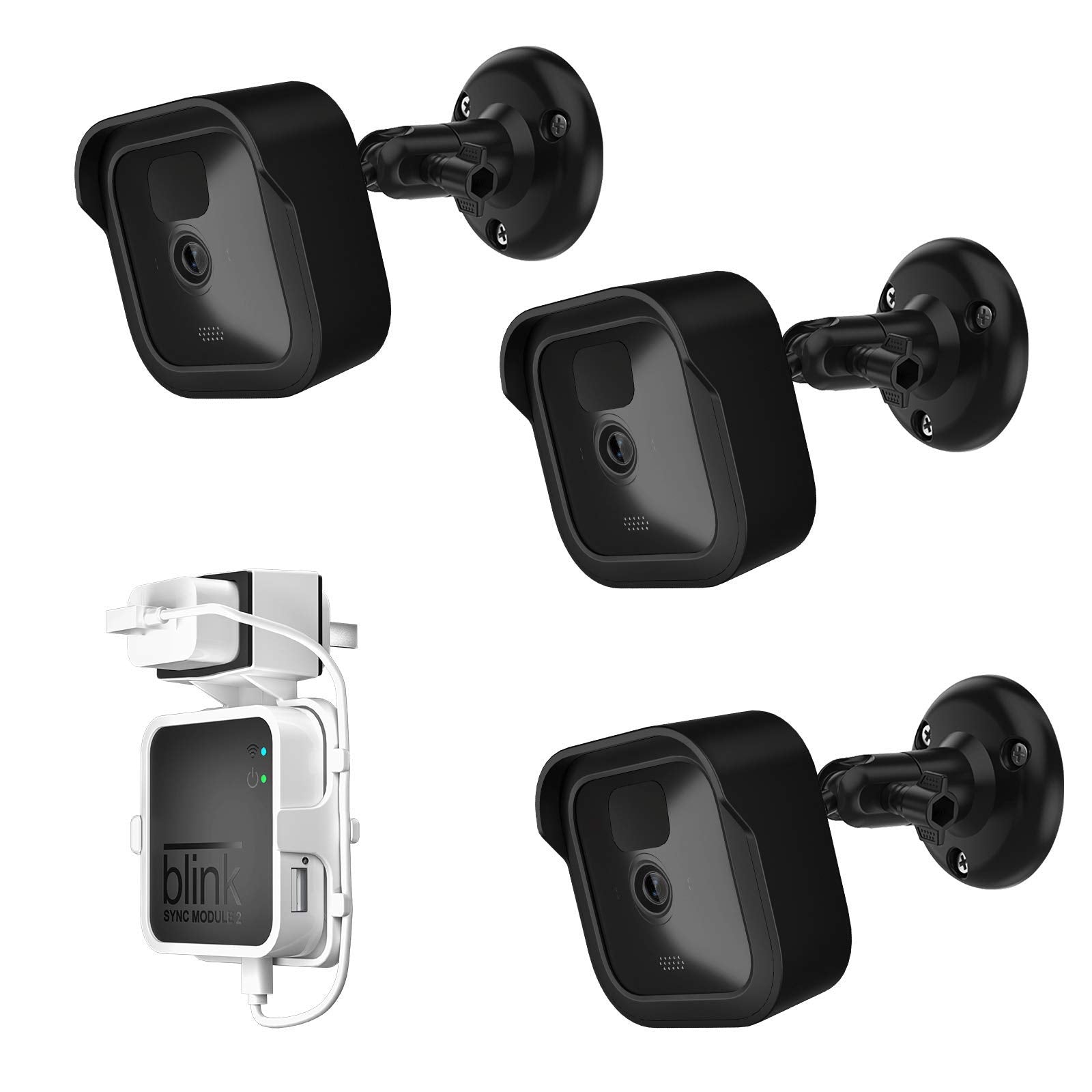 Blink Outdoor Camera Mount, Weatherproof Protective Cover And 360 Degree Adjustable Wall Mount With Blink Sync Module 2 Outlet M