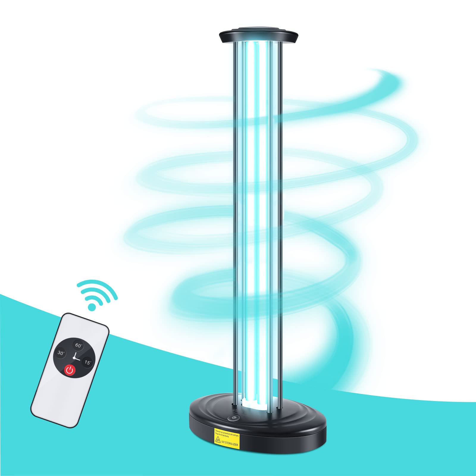 Jtapure Ultraviolet Lamp, 100W Ozone Free Uv Light Purifier For Large Room, With Three Step Timing Remote Control, Blue Light, P