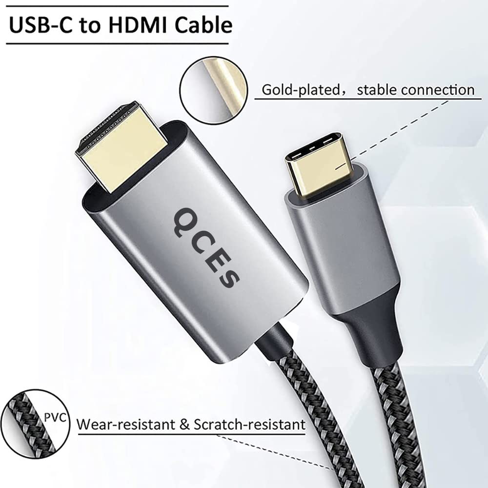 Qces Usb C To Hdmi Adapter Cable 6Ft, Thunderbolt 3 To Hdmi Cable For Home Office, 4K Display Compatible For Iphone 15 Pro Max,