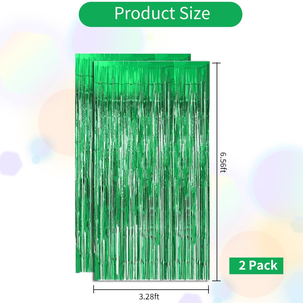 Beishida 2 Pcs Green Door Streamers Tinsel Curtain Party Streamers Backdrop Fringe Foil Wall Background For Birthday Halloween C