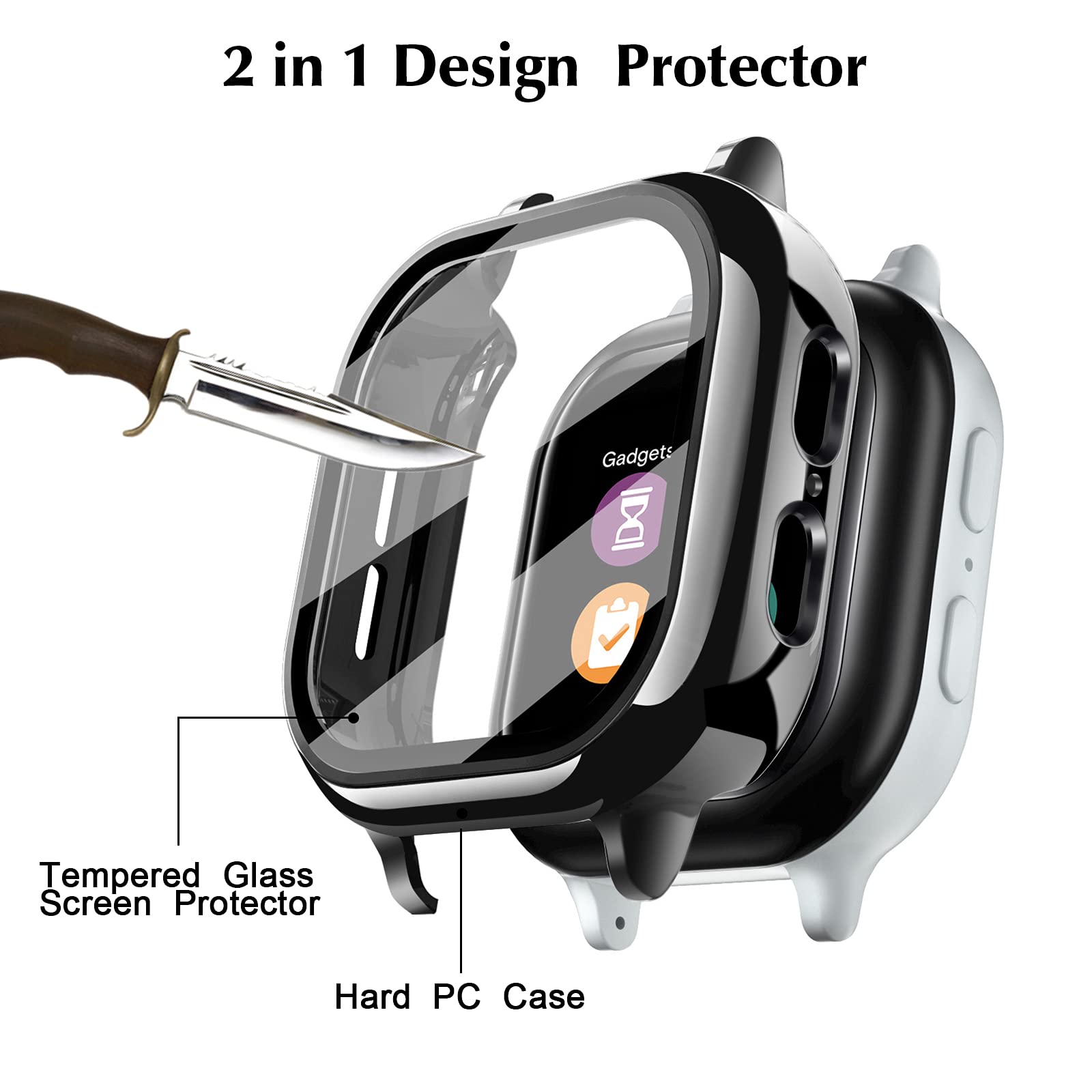Kuaguozhe [2 Pack] Case Compatible For Gizmo Watch 2 Screen Protector For Kids(2 Pack), Hard Pc Overall Protective Case And Tempered Glass Screen Protector For Verizon Gizmo Watch 2,Black+Black