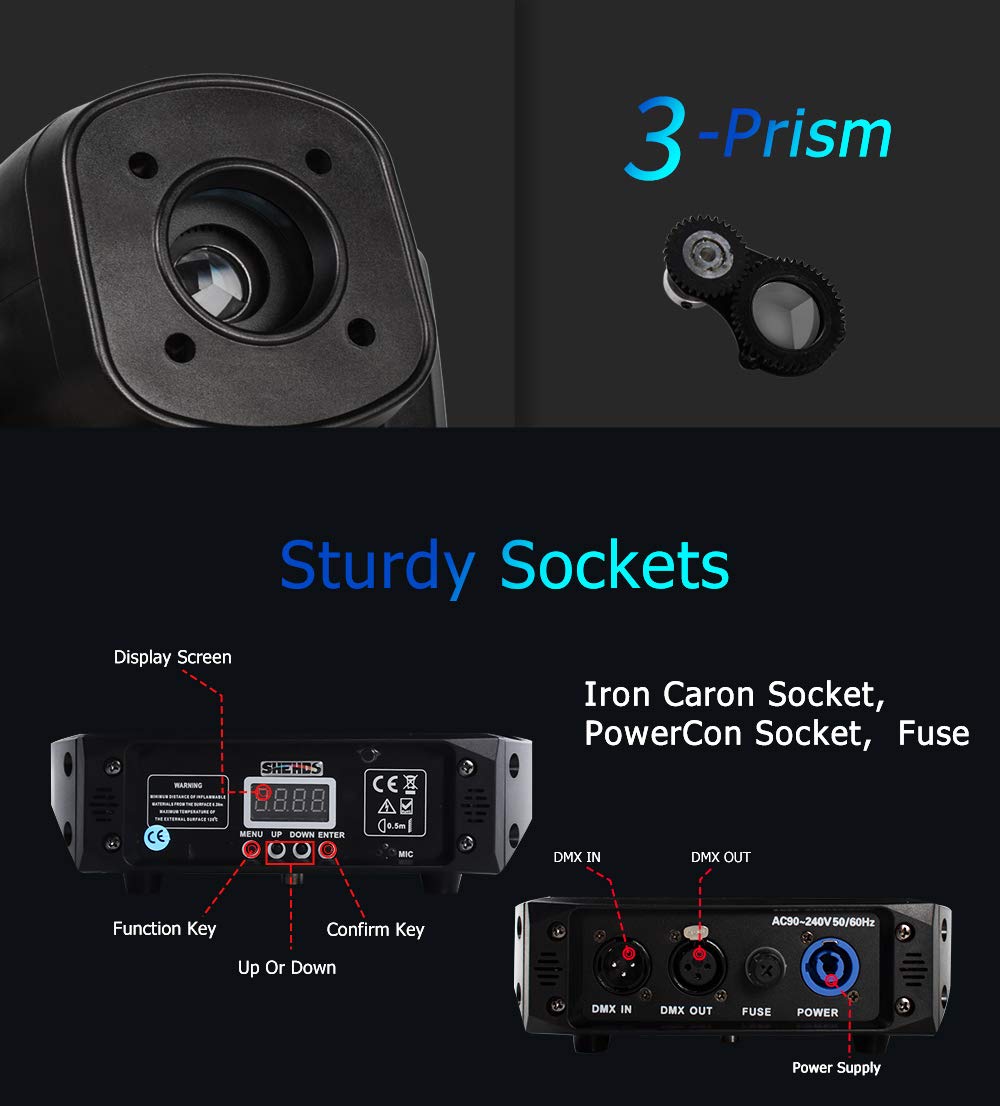 Shehds Moving Head Light Led 80W Spotlights With 8 Colors 8 Gobos Dj Lights 3 Facet Rotatable Prism Electronic Focus Sound Activ