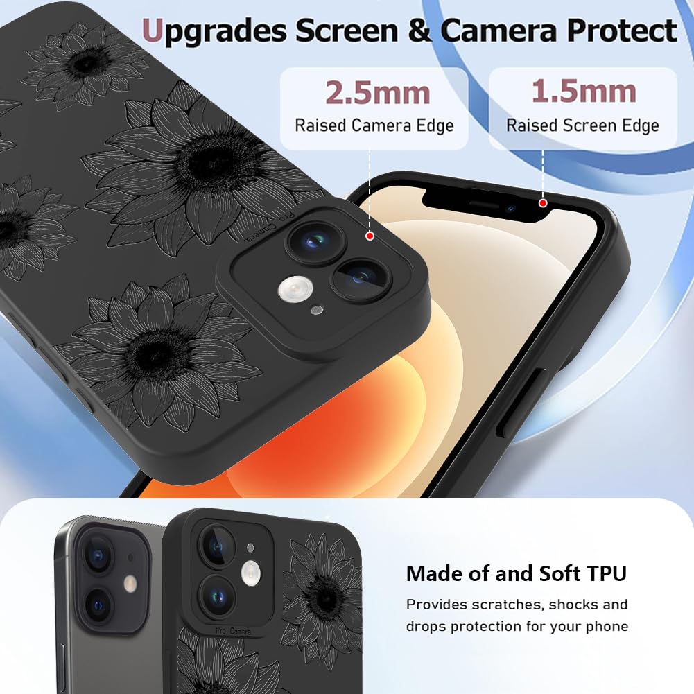 Ook Floral Case For Iphone 12 Case, Cute Sunflower Floral Blooms Design Soft Tpu Shockproof Protective For Women Girls Phone Cov