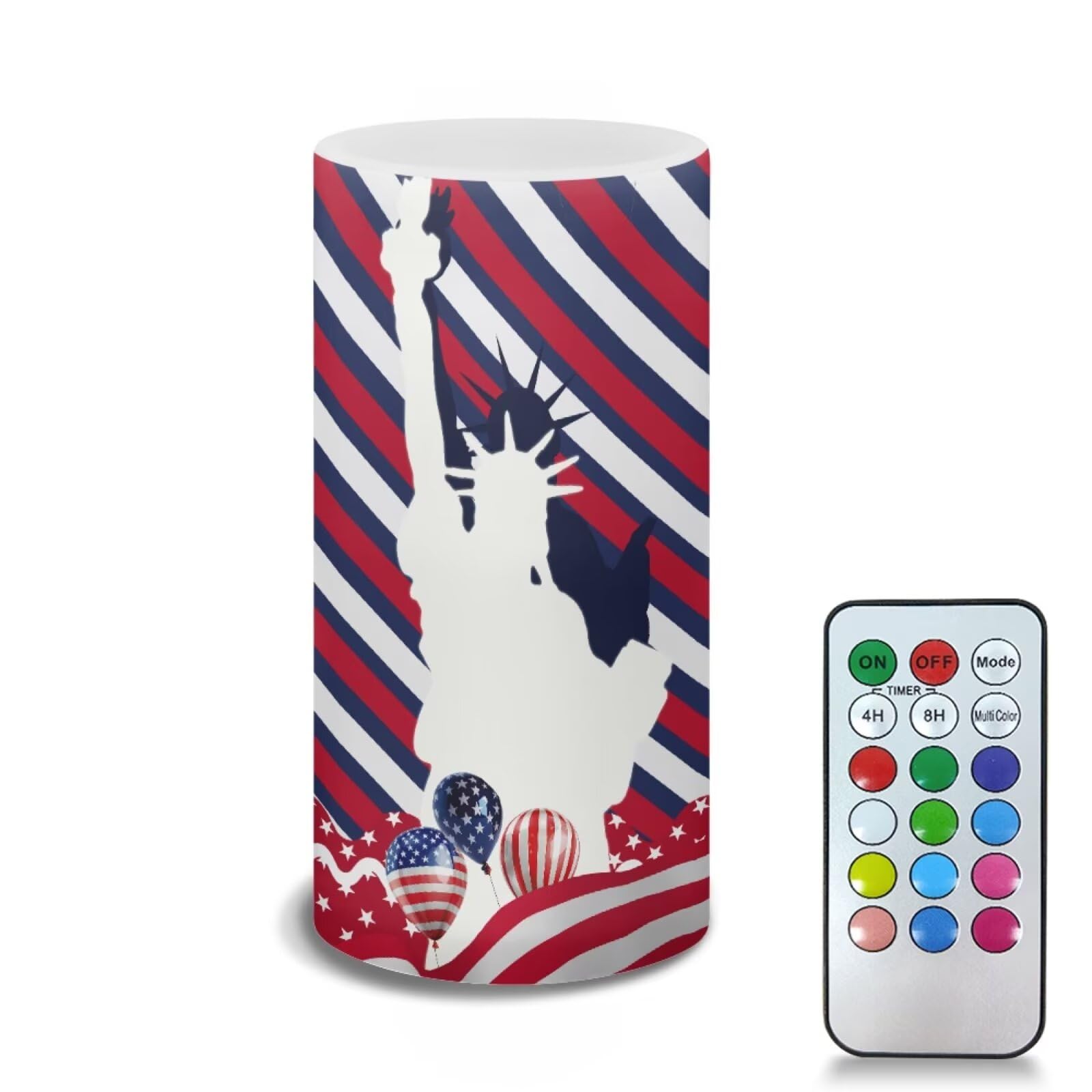 Poceacles Fourth of July The Statue of Liberty Flameless LED Candles Battery Operated Candle American Flag Balloon Pillar Candle